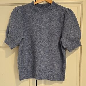Banana Republic Heathered Light Blue Puff-Sleeve Crewneck Sweater
